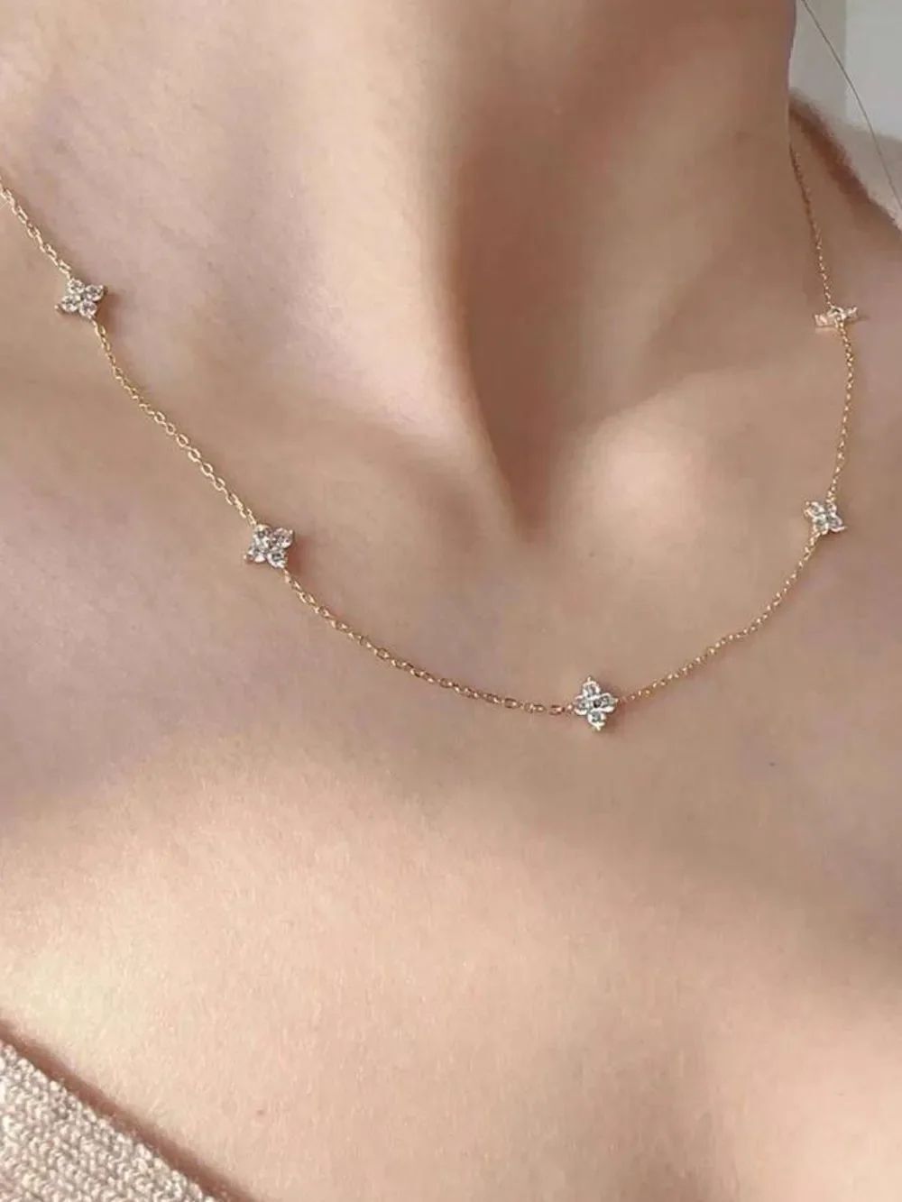 Delicate Gold Floral Station Necklace - 14k Gold plated R 571